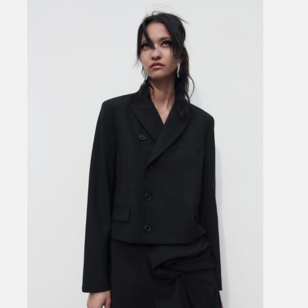 Zara Cropped Double Breasted Wool Blend Blazer (S)